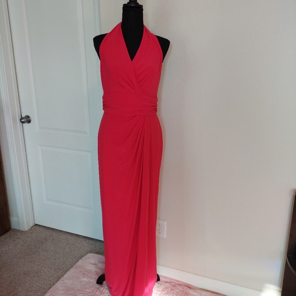 Lauren Ralph Lauren V-Neck Halter Long Banquet Evening Dress Size 12 - Picture 2 of 8